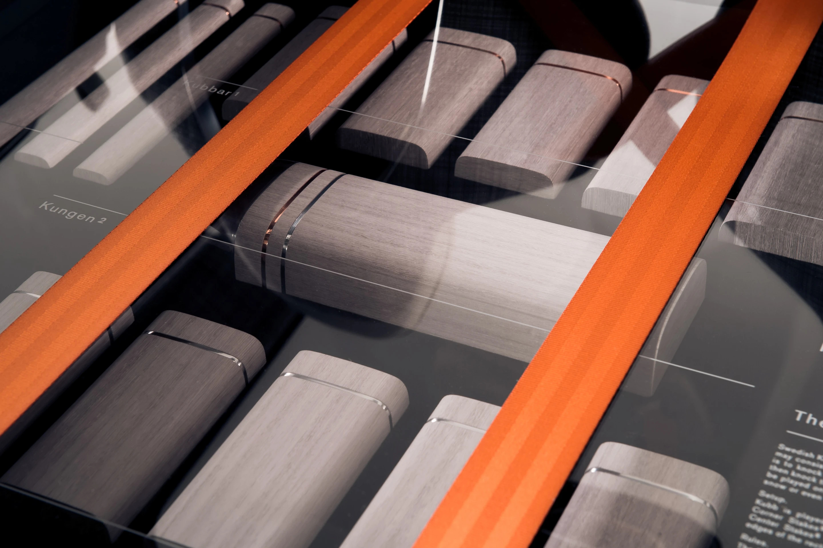 Behind the driver in the shooting brake’s open rear quarters, located underneath a transparent glass sheet, one can find a bespoke version of Swedish Kubb, or Viking Chess, complete with rules