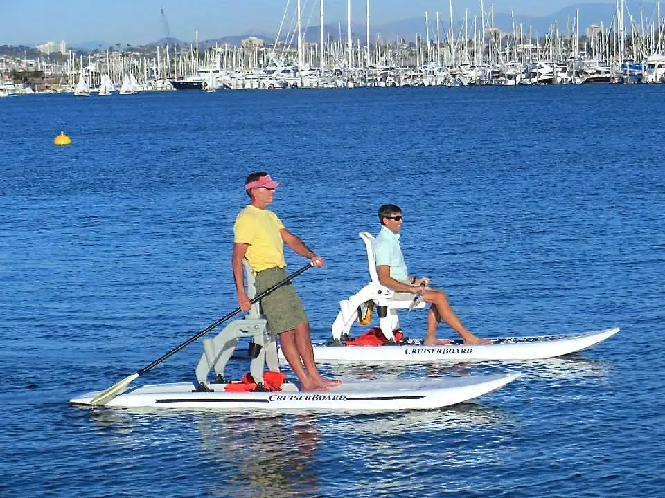 The CruiserBoard can be paddled from a sitting or standing position