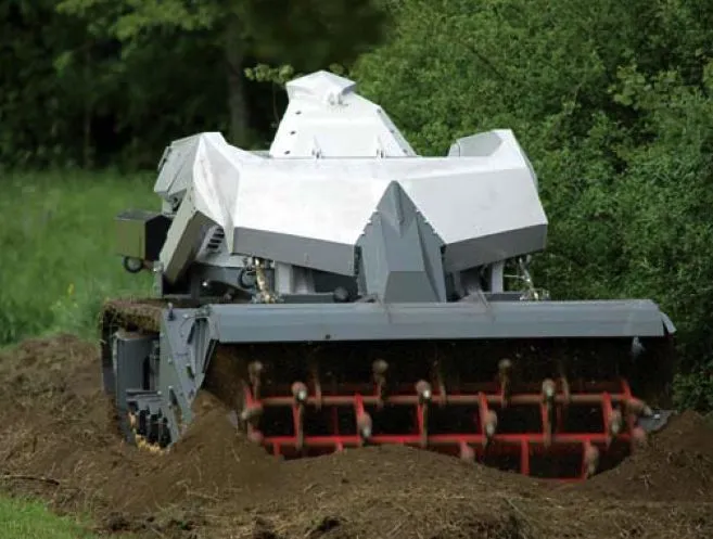 The D-3 is a robotic vehicle that uses a chain flail or tiller to detonate land mines (Photo: DIGGER DTR)