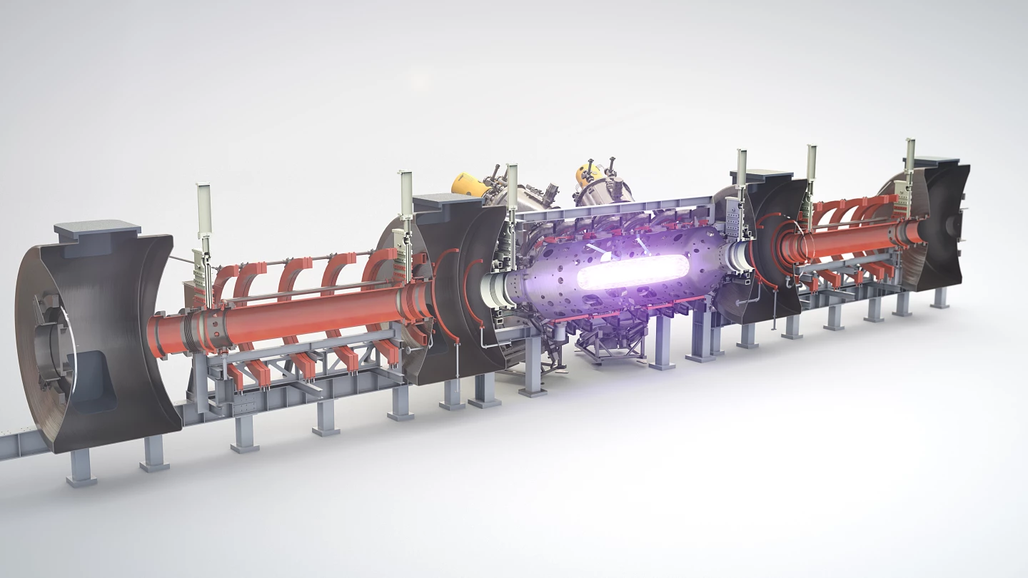 Cutaway rendering showing where the plasma is confined, spinning, in the middle of the reactor cylinder
