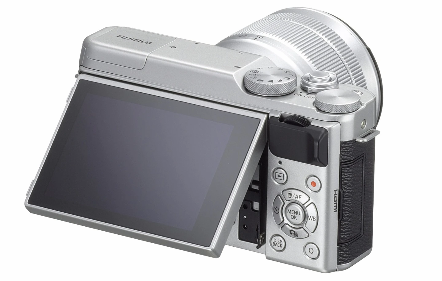 The rear monitor on the Fujifilm X-A10 can be angled for shooting in otherwise awkward positions