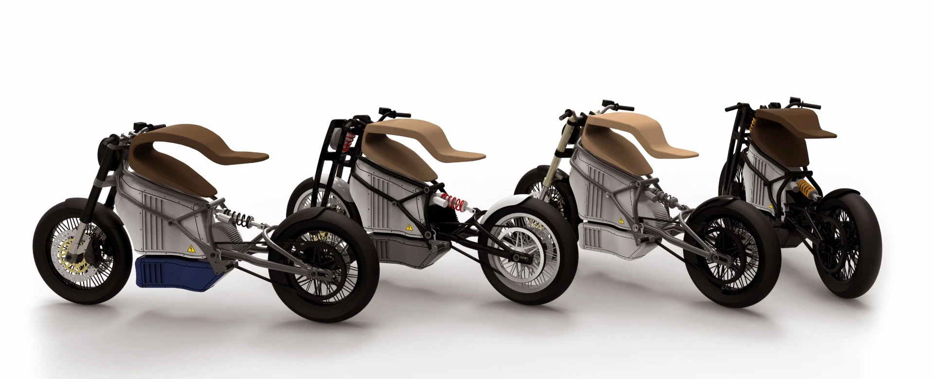 Martin Hulin's e-Raw electric motorcycle: renders exploring different colour and front suspension options.