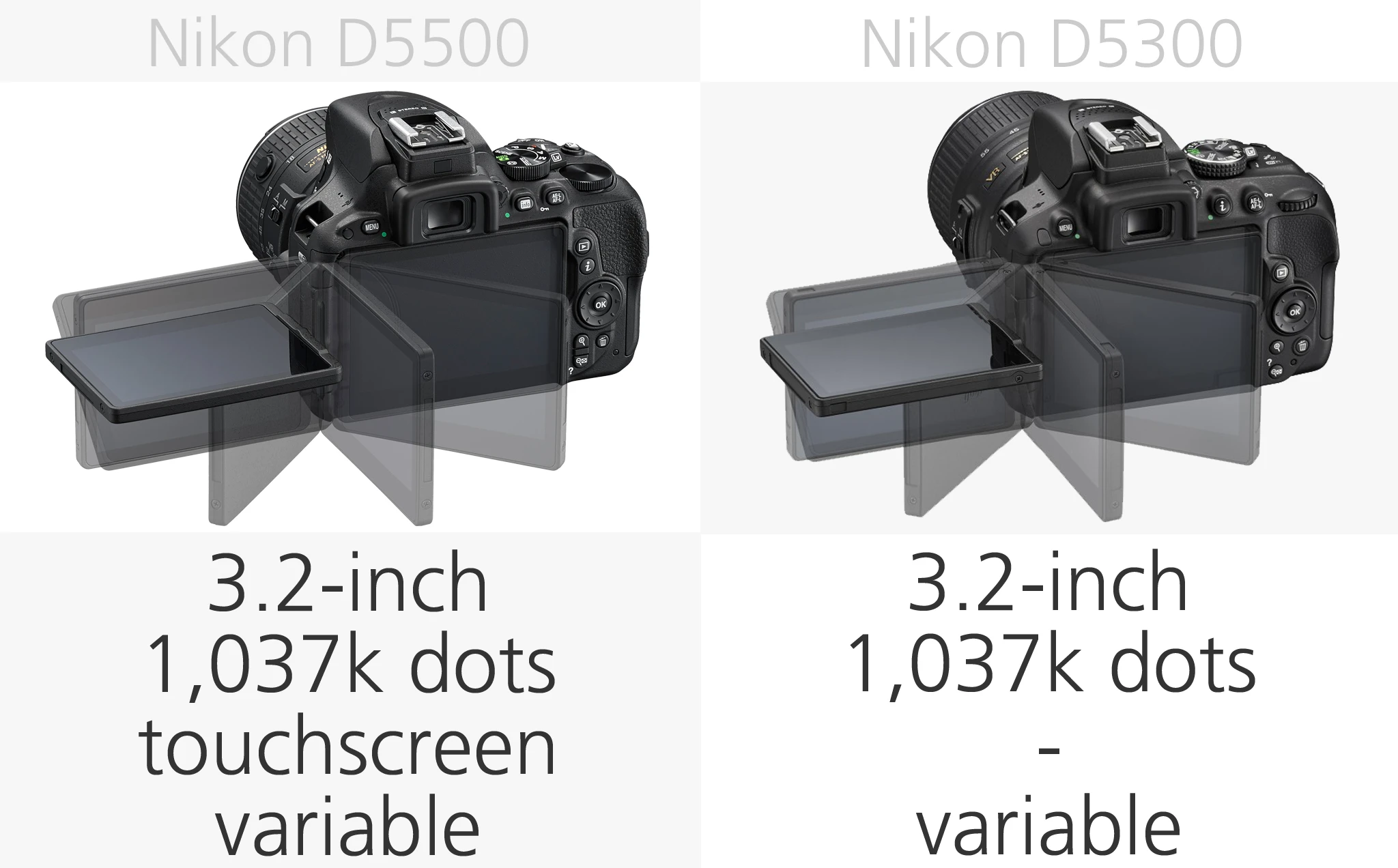 Nikon D5500 vs. Nikon D5300 rear monitor comparison
