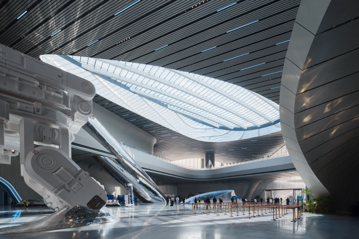 The Chengdu Science Fiction Museum's atrium is naturally illuminated by a large skylight