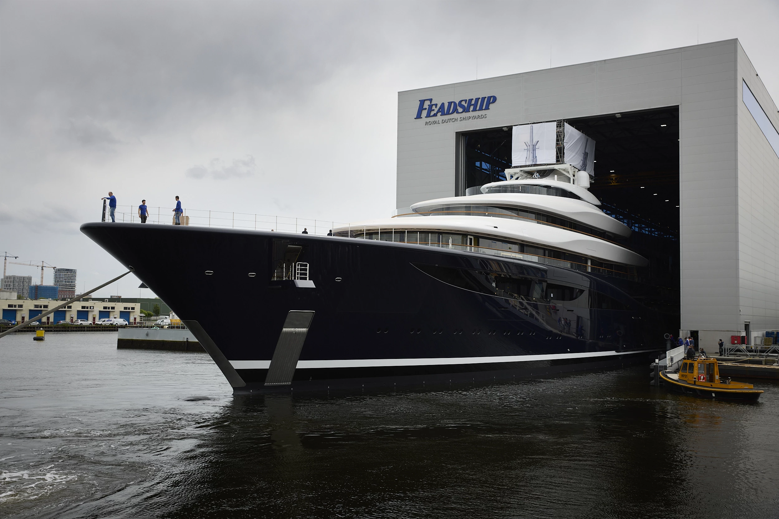 The hydrogen superyacht moving out