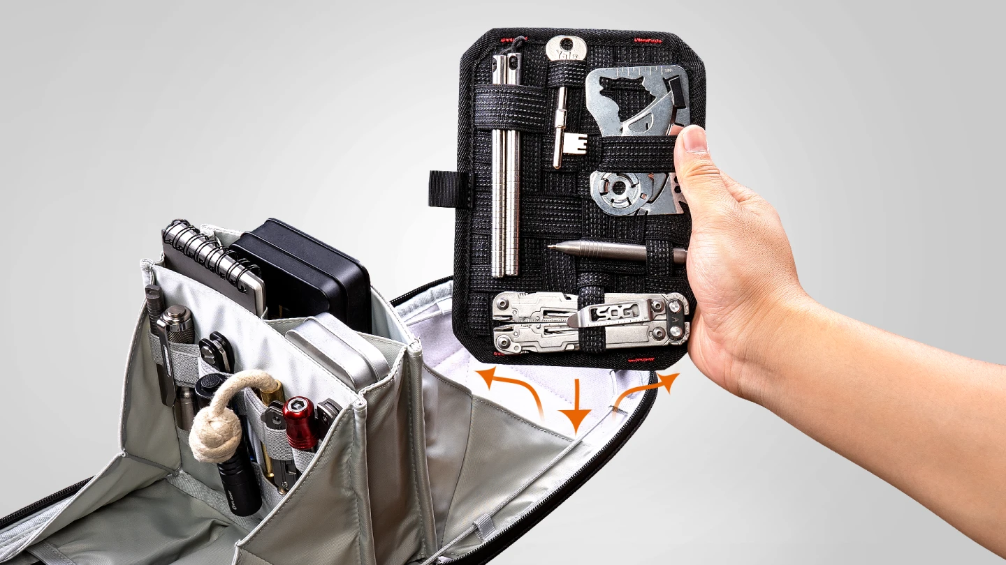Modular pouch unfolds into a mobile EDC workstation
