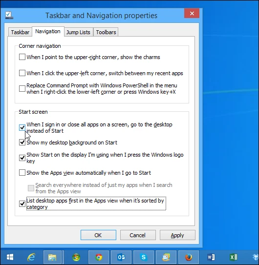 Tweak the settings in the navigation menu to keep the modern interface elements off the desktop
