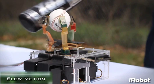 iRobot tests the durability of its new robot hand by smashing it with a baseball bat