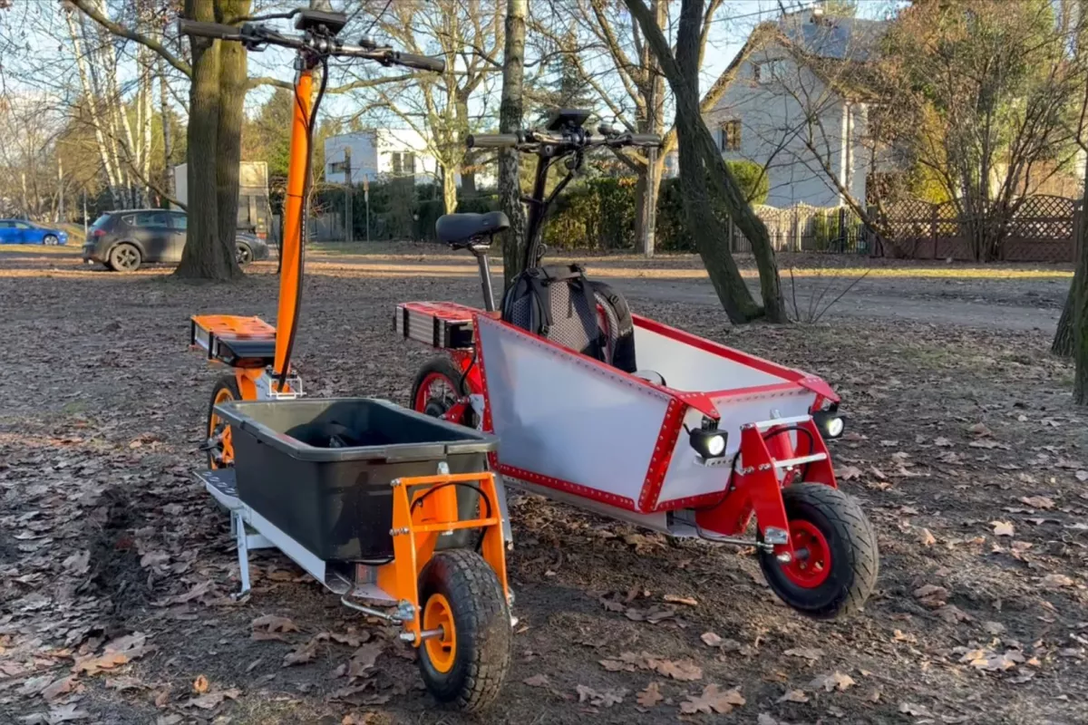 EV4's rivet-tastic electric cargo scooters are available in sit-down and stand-up variants