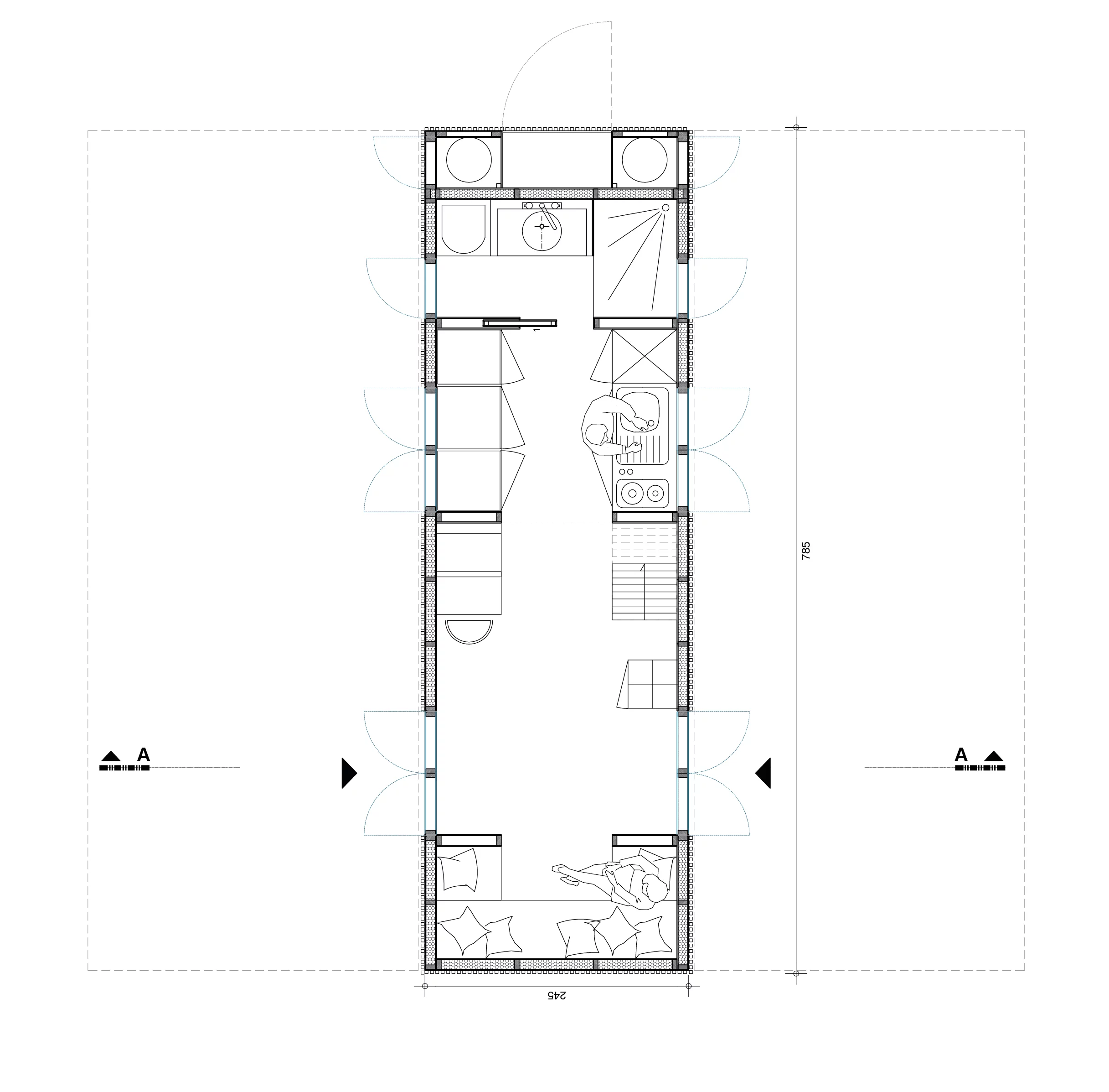 The tiny house's operable walls would be closed in colder weather to help keep occupants warm