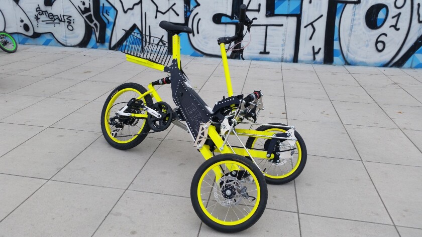 The EV4 e-trike can stay upright without relying on its kickstand