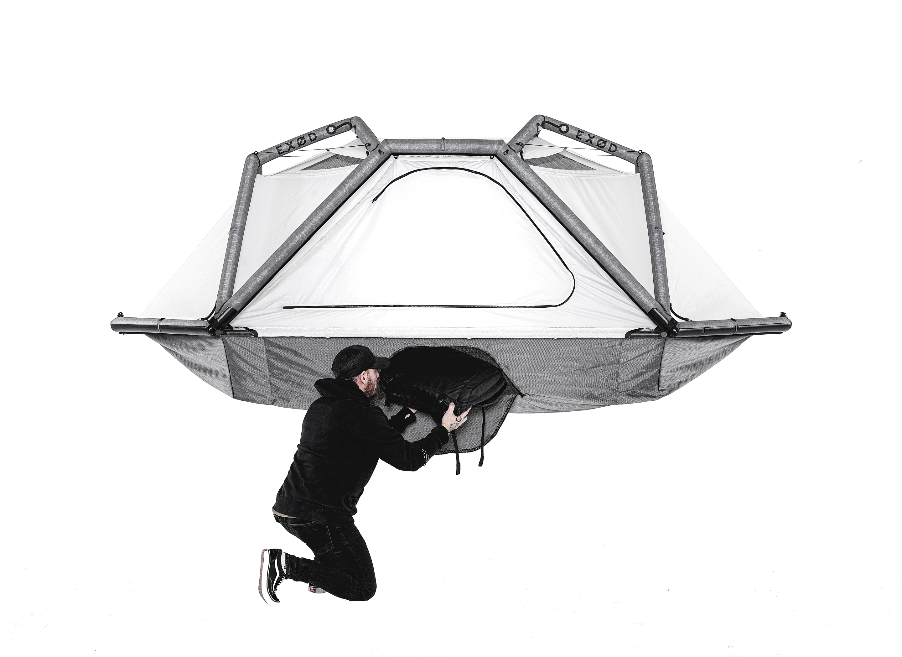 That saggy floor is actually a second skin with integrated storage