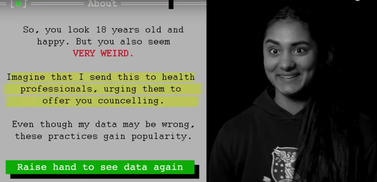 A sample conclusion screen the Biometric Mirror offers users