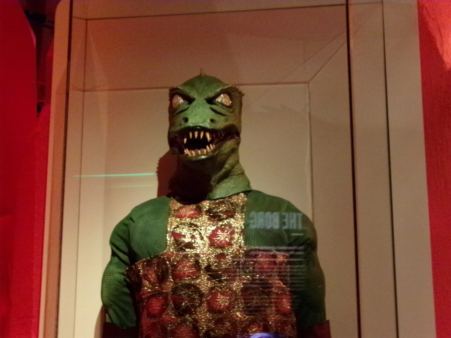The Gorn costume on display at the EMP