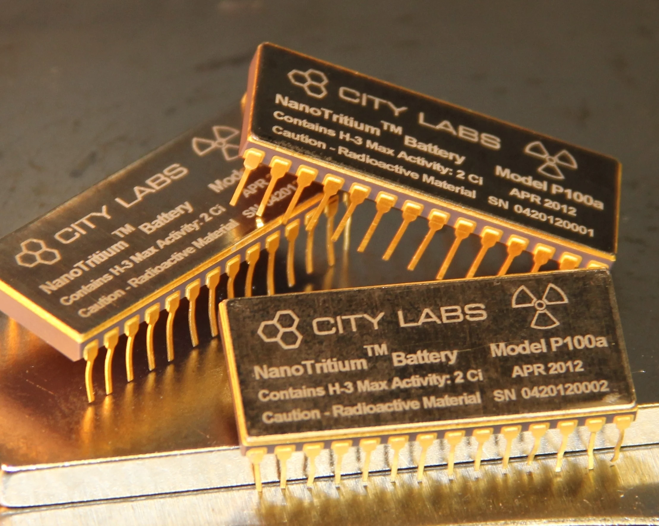 The NanoTritium betavoltaic power source from City Labs is a thumb-sized battery that draws on the energy released from its radioactive element to provide continuous nanoWatt power for over 20 years