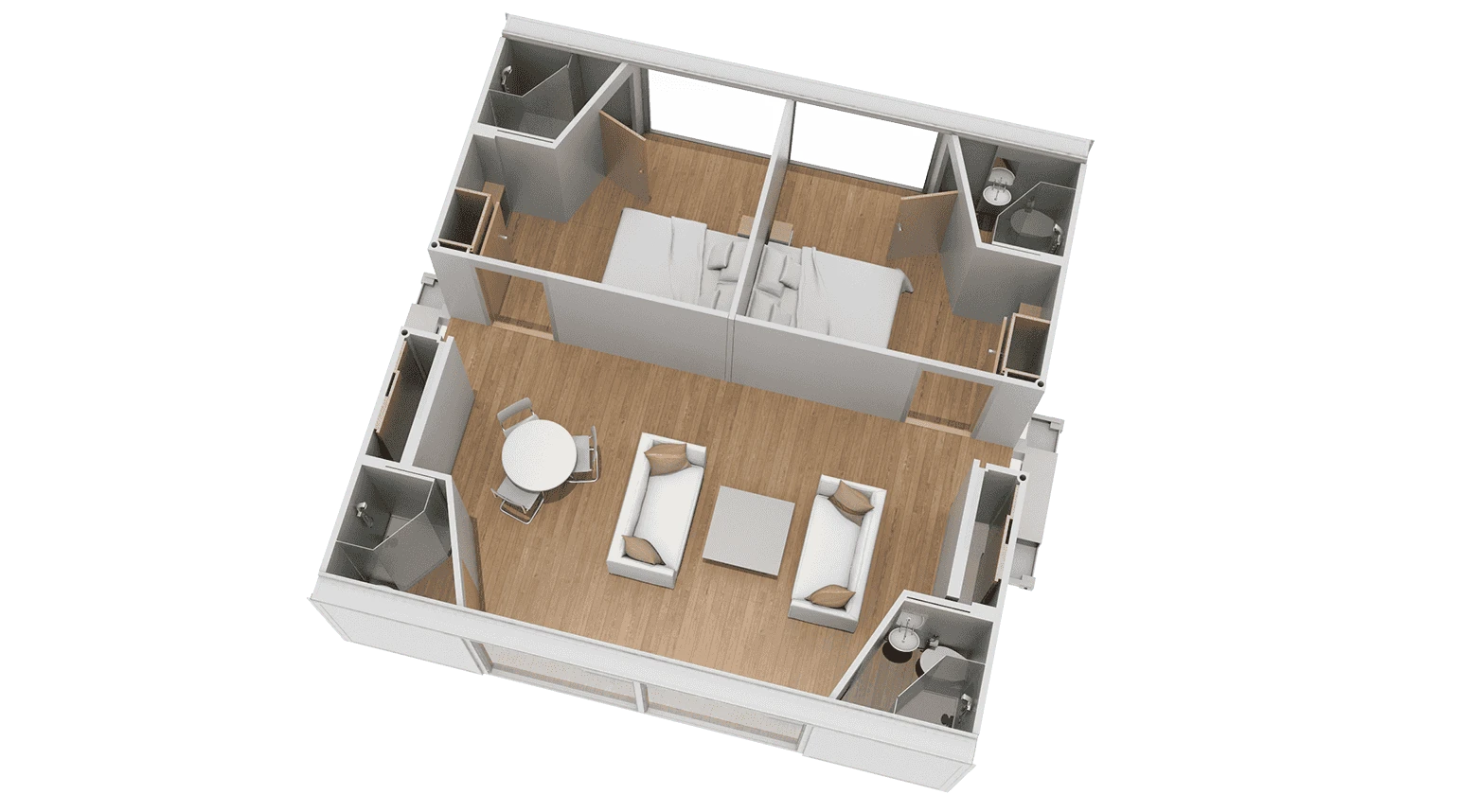 Two bedrooms / one living area