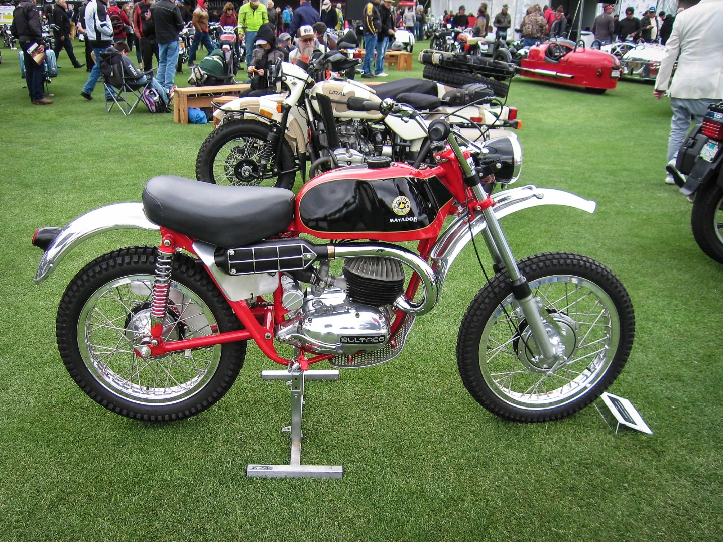 A lone Bultaco on display at the Quail Motorcycle Gathering