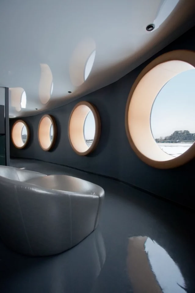 The Bota Bota, spa-on-water features a tasteful interior design, with porthole windows, interior and exterior lounge areas and an outdoor water circuit (Image by Sid Lee)