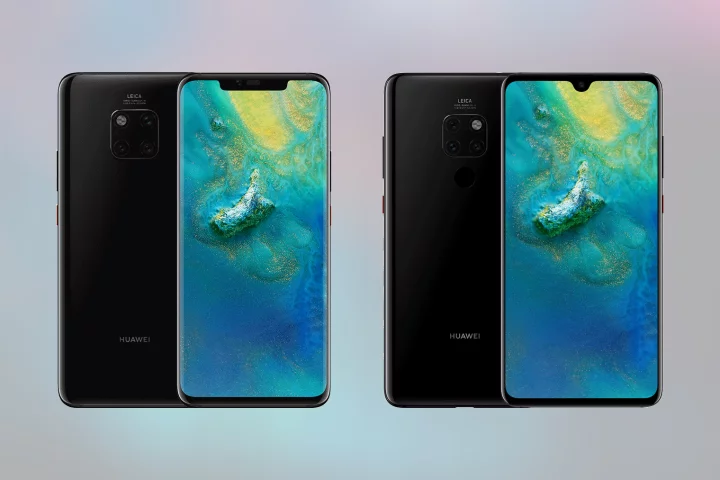 The Huawei Mate 20 Pro (left) and Huawei Mate 20 (right)