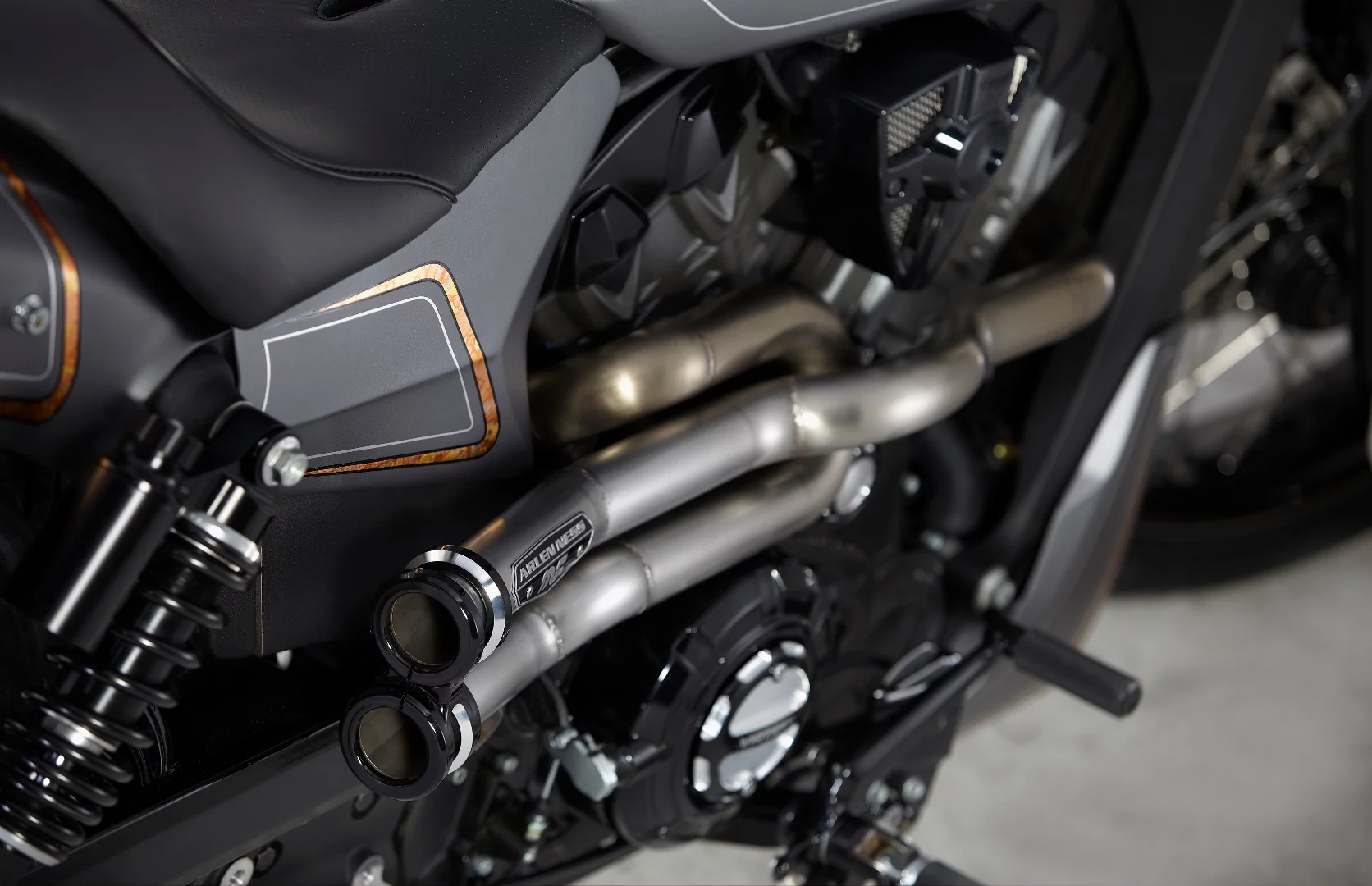 The Arlen Ness by MagnaFlow exhaust is a one-off stainless steel design specifically made for the Victory Combustion Concept