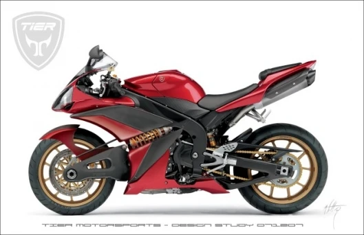 Tier Motorsports' R1 design study, with single sided front swingarm