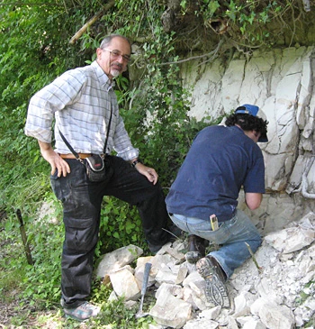 Two of the team collecting a sample for paleomagnetic analysis (Photo: UC Berkeley)