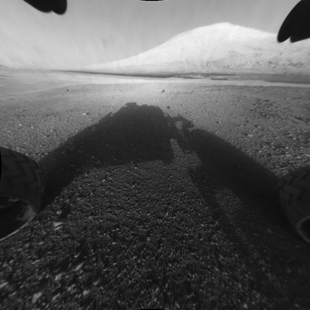 The rover's first look at its destination, Mt Sharp