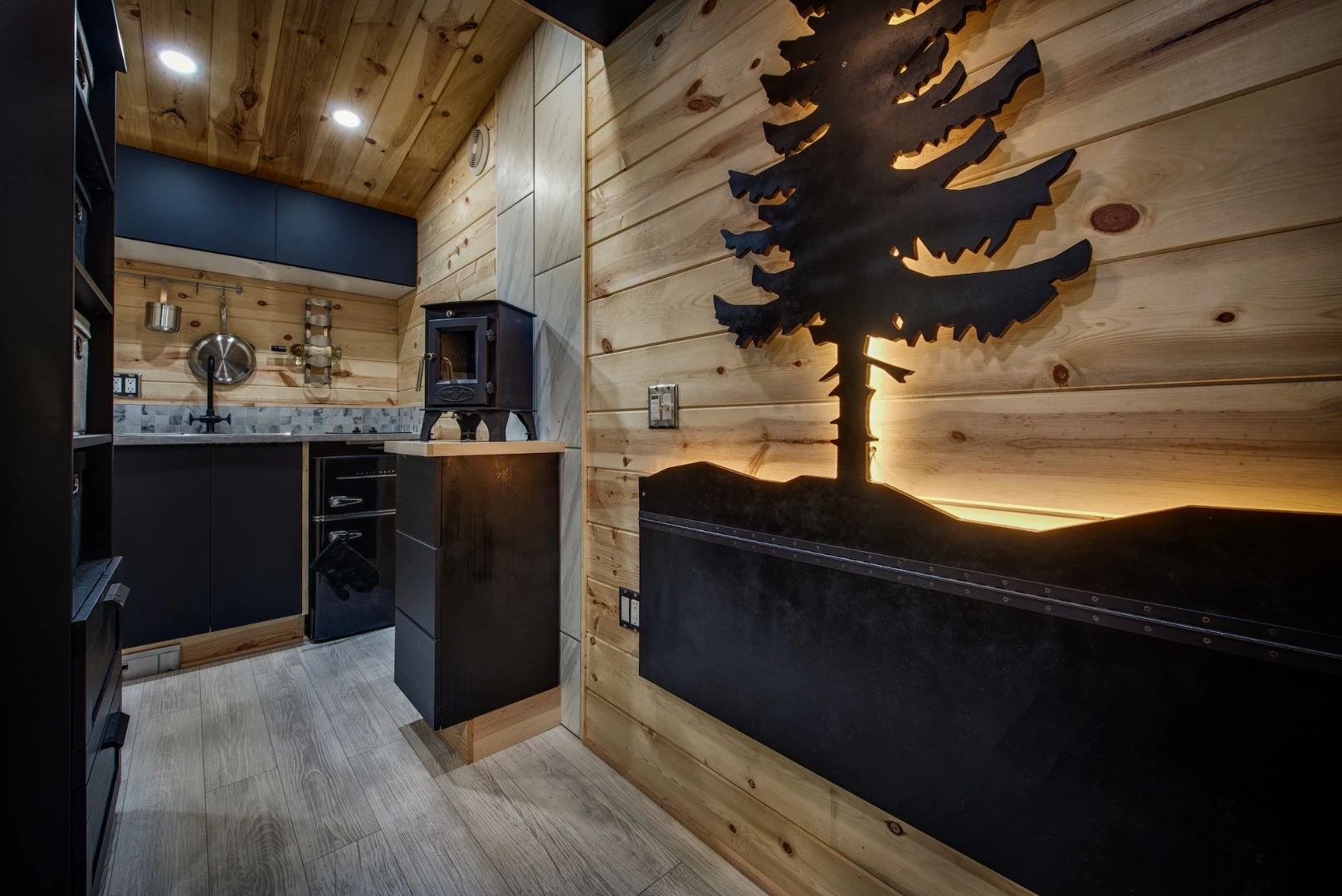 The Acorn is heated by a wood-burning stove