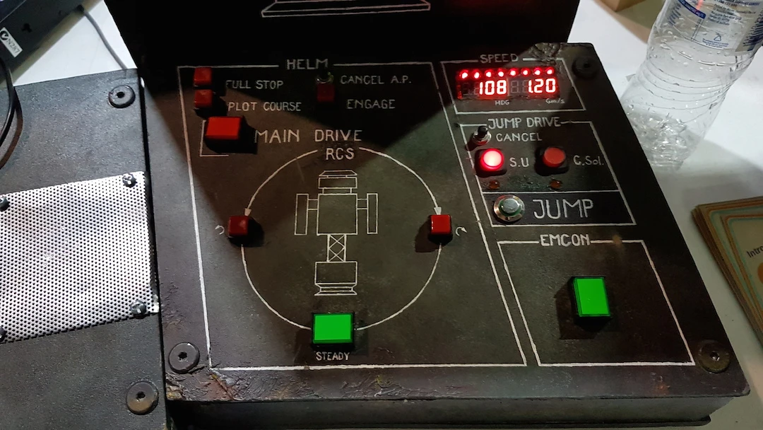 The Navigation panel of the Objects In Space rig controls how the ship is oriented, and lets players launch towards their plotted course or jump away to a different area