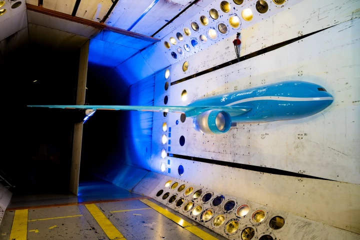 The Integrated Adaptive Wing Technology Maturation wind-tunnel model installed at Virginia's NASA Langley Research Center