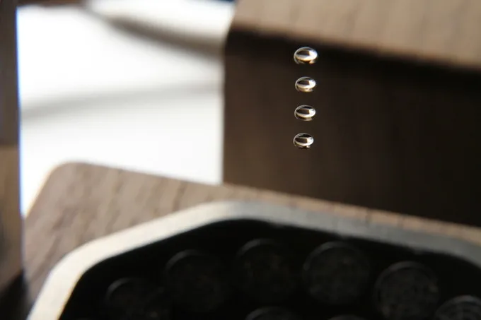 Several droplets can be placed into the sweet spot and will hover in place for hours until they evaporate