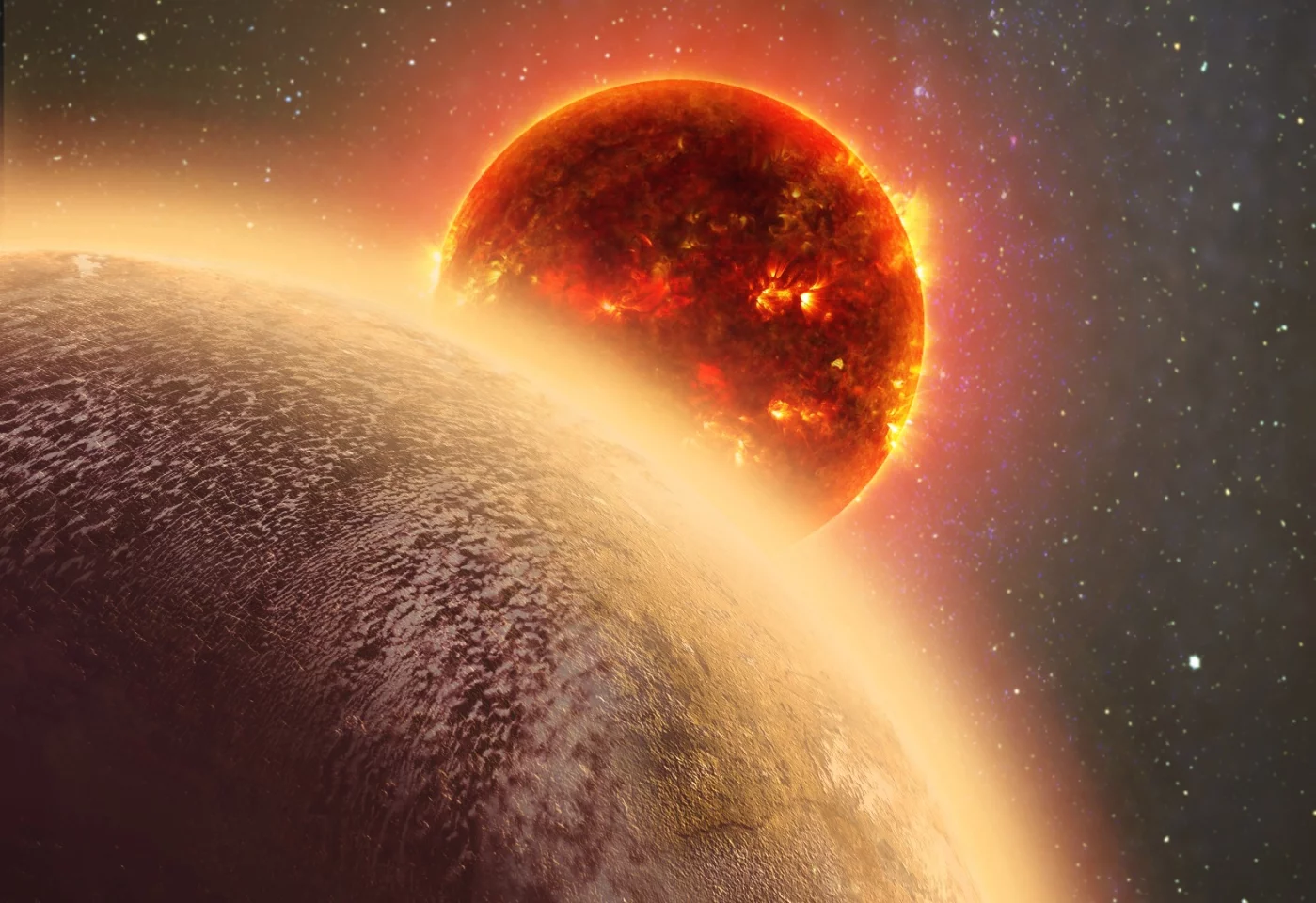 An artist's rendition of GJ 1132b, a balmy Venus-like planet with magma oceans