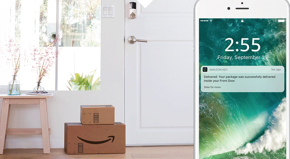 Notifications are pushed to the Amazon Key user's phone letting them know a delivery is underway and then when it has been completed