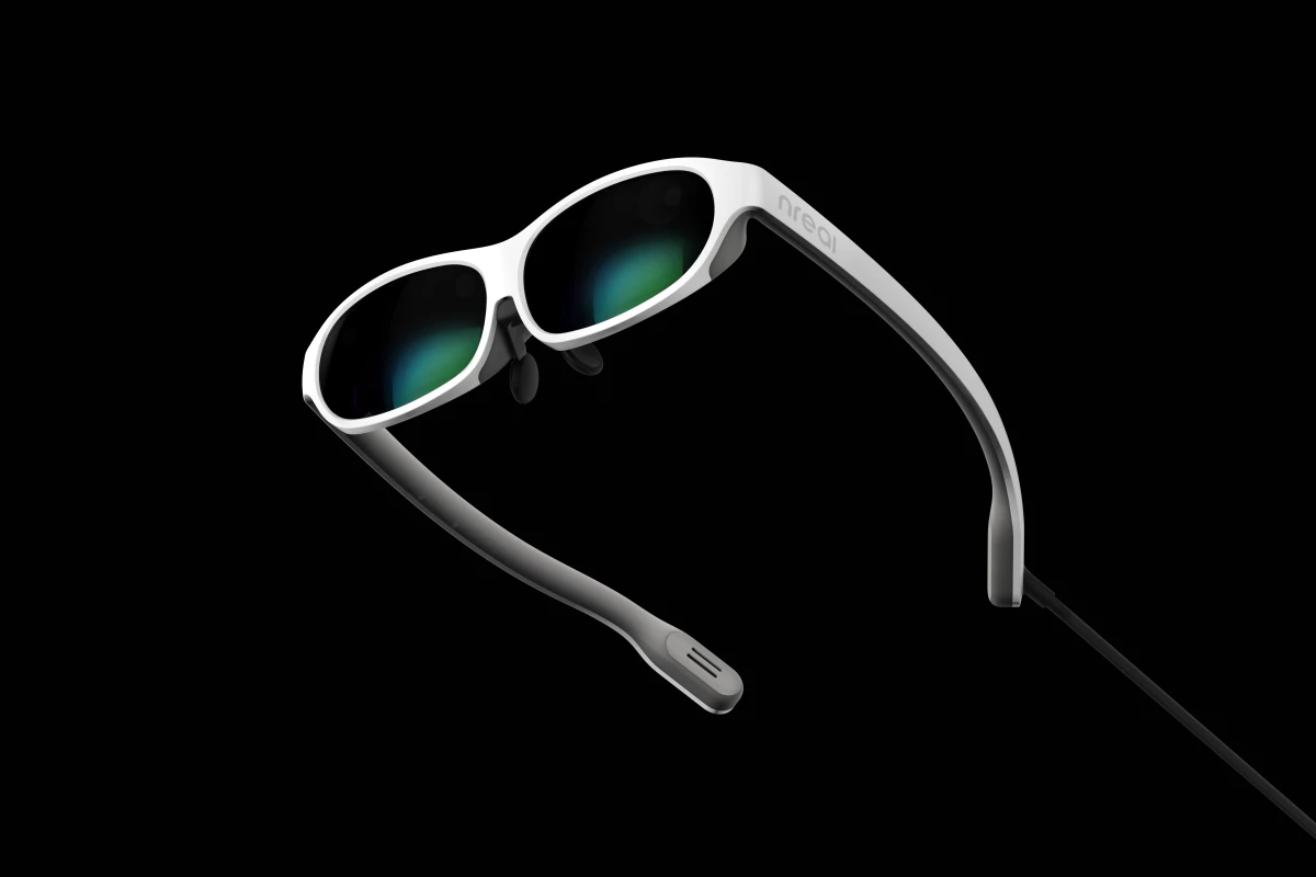 The nReal Light mixed reality glasses connect to a phone or laptop