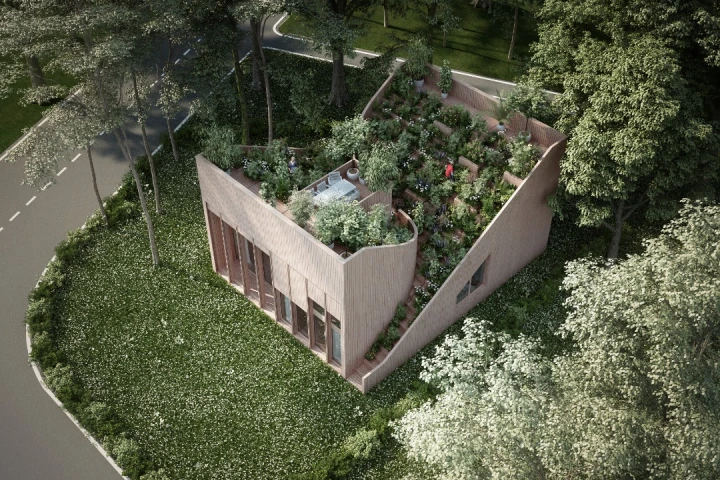 A small block of land located in the countryside of Germany will become home to this new concept, which boasts a generous rooftop vegetable garden