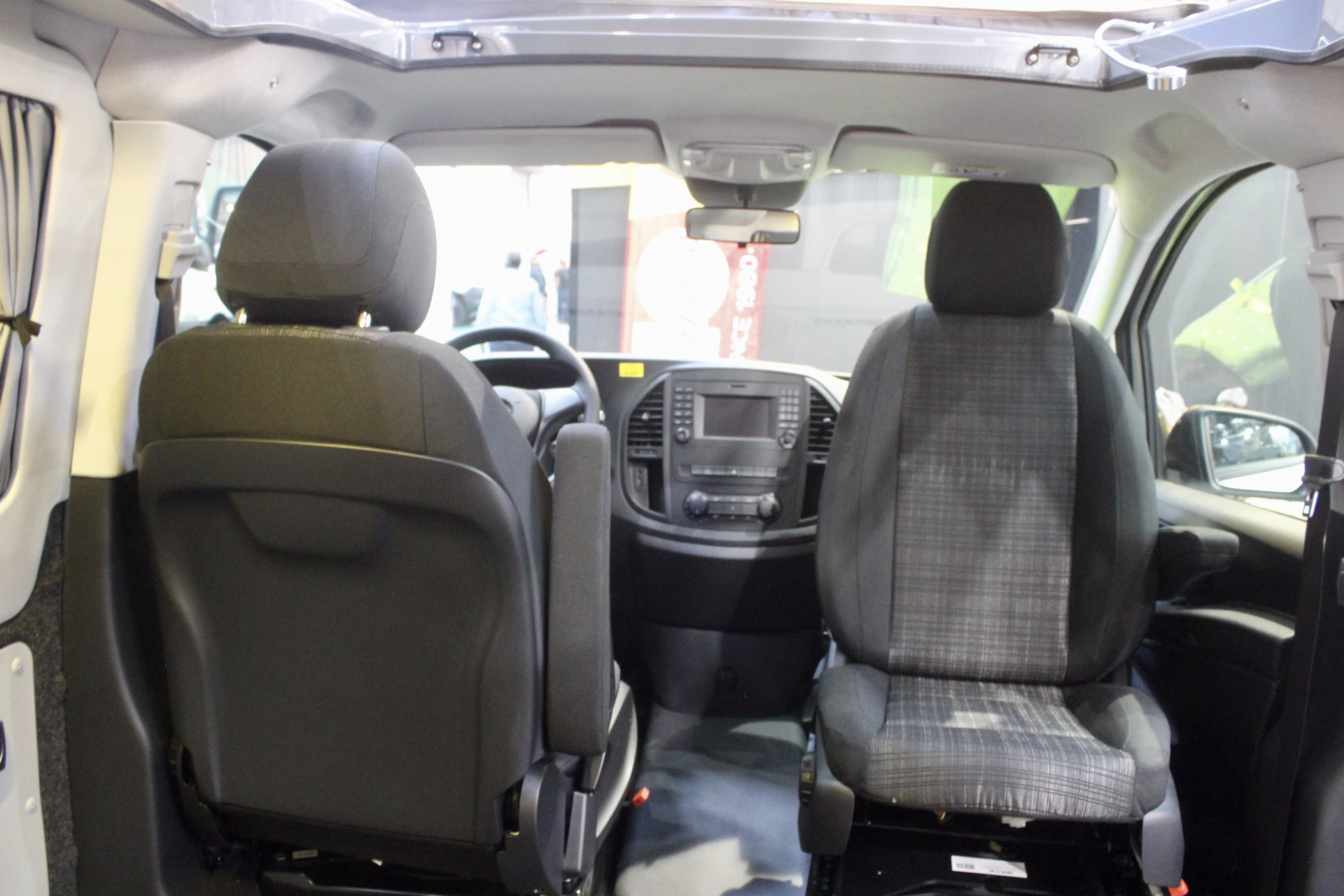Swivel cab seats create a vis-a-vis lounge area