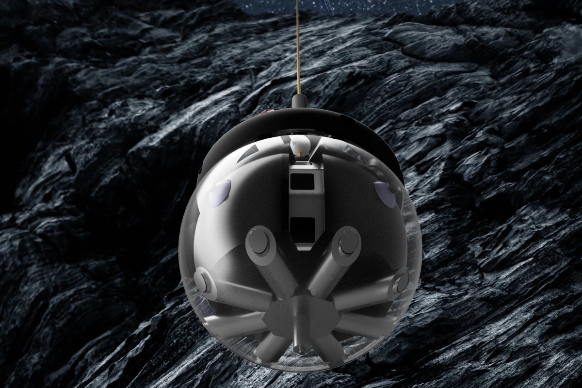Artist's concept of DAEDALUS, a spherical robot designed to explore caves on the Moon
