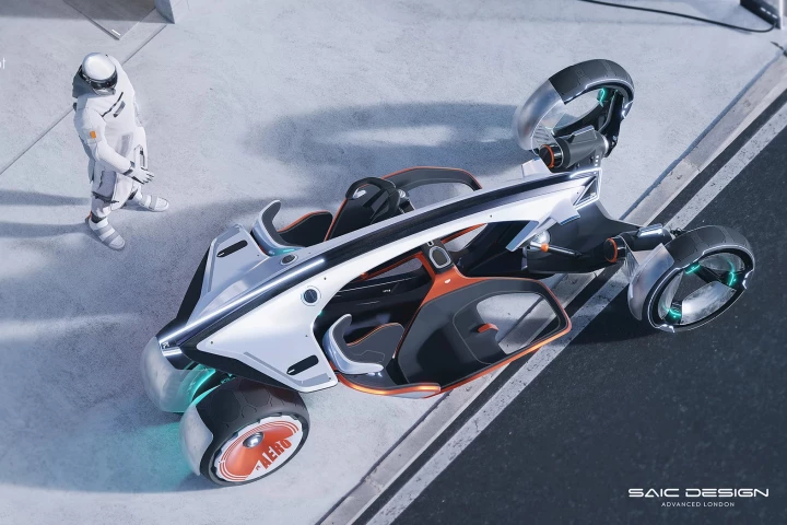 The RYZR looks like a high-fashion moon buggy from above