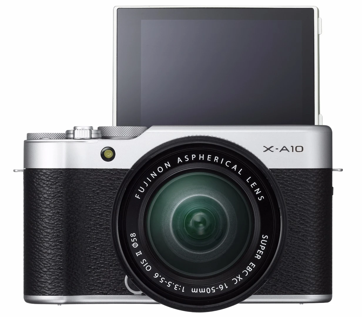 The rear monitor on the Fujifilm X-A10 tilts 180 degrees for easier selfie shooting