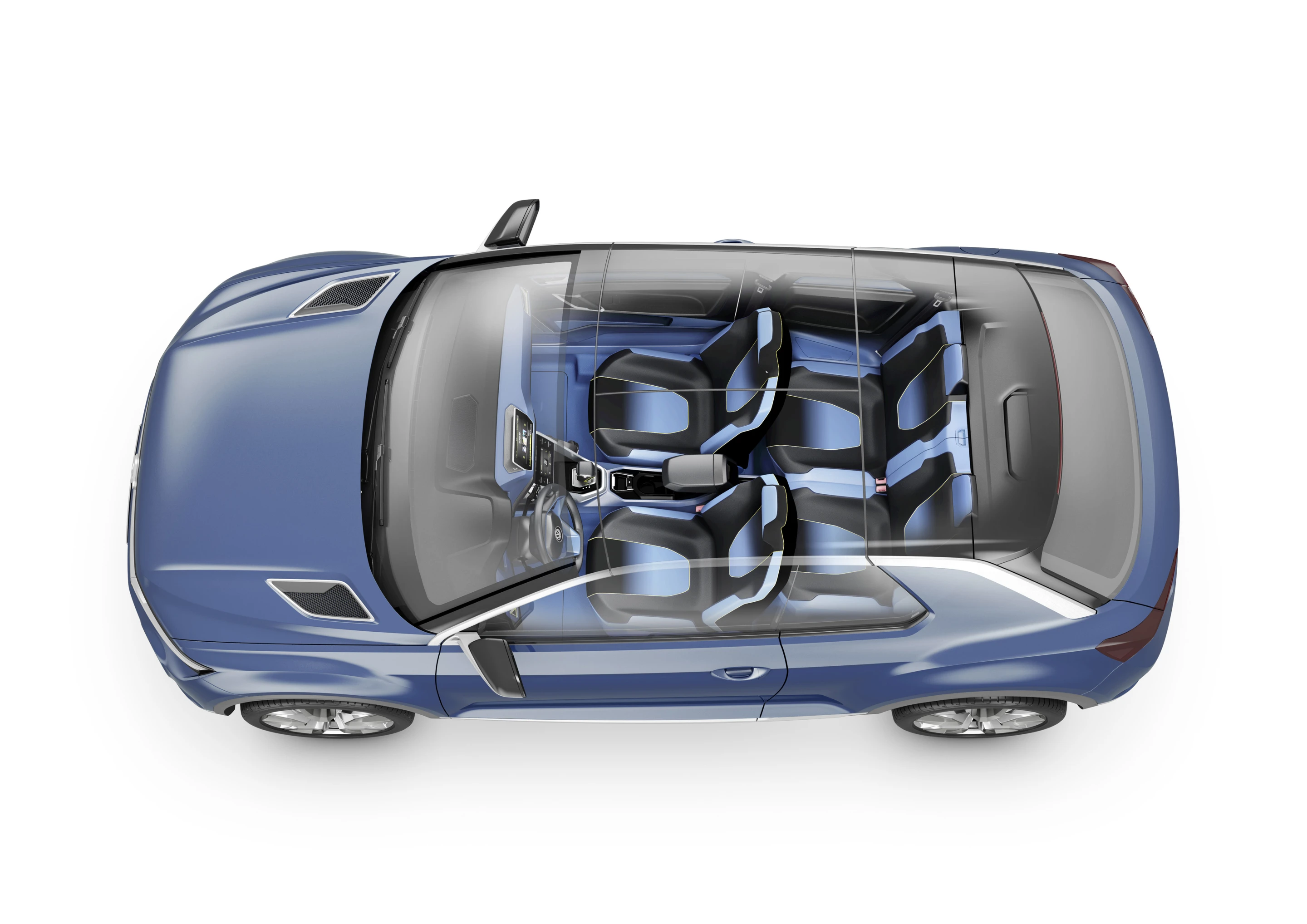 The T-ROC features a middle section of the roof that can be quickly removed and stowed in two pieces