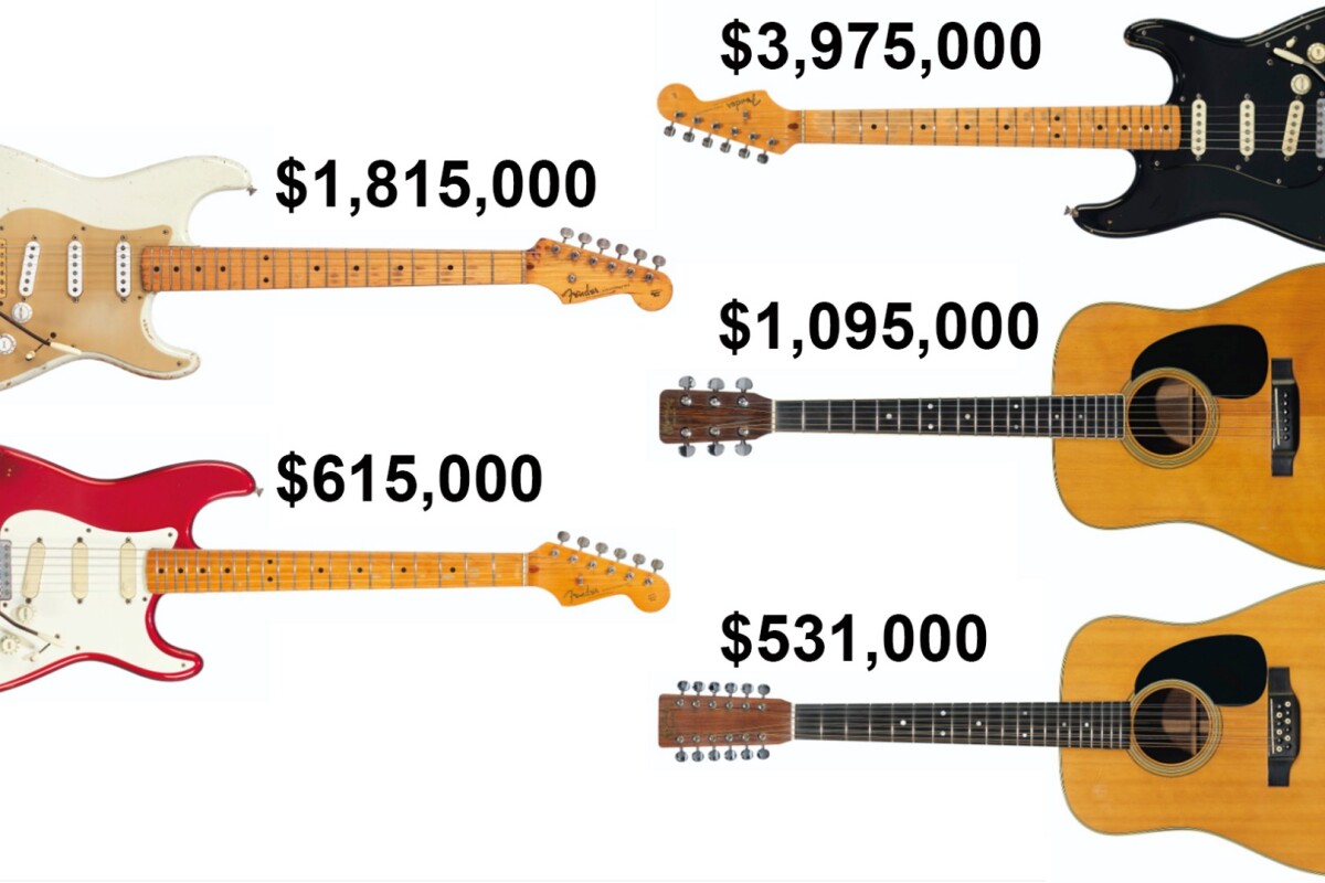 Some of Daid Gilmour's guitars which were sold at auction recently, the proceeds going to fight climate change