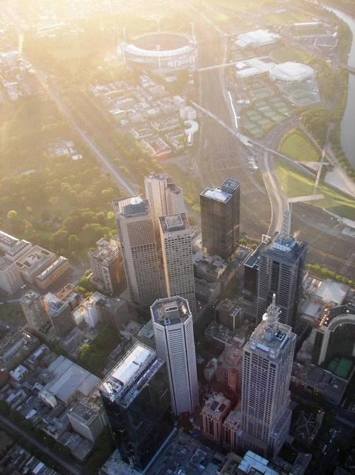 Nestling beneath the CBD are the main sporting facilities of the MCG, Olympic Park, Tennis Centre, and the transportation hubs for train and freeway connections.