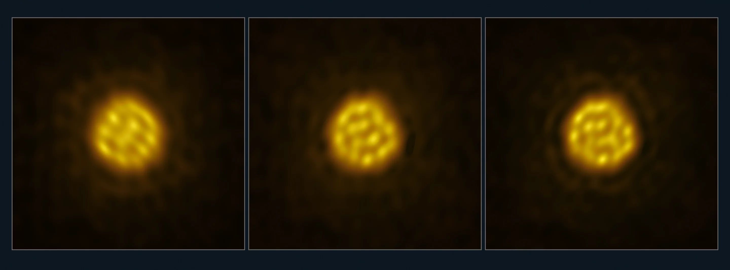 ALMA images of the star R Doradus, taken on different days, show the movements of giant convection bubbles each as big as 75 Suns