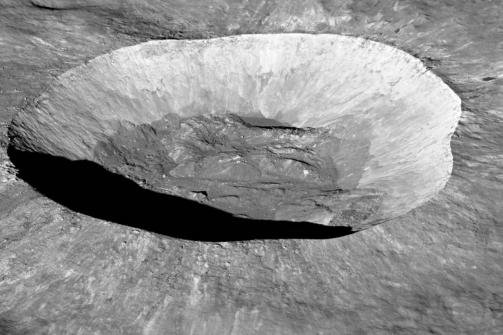 The lunar crater Giordano Bruno, captured here by the Lunar Reconnaissance Orbiter, is home sweet home for a small near-Earth asteroid, according to a new study