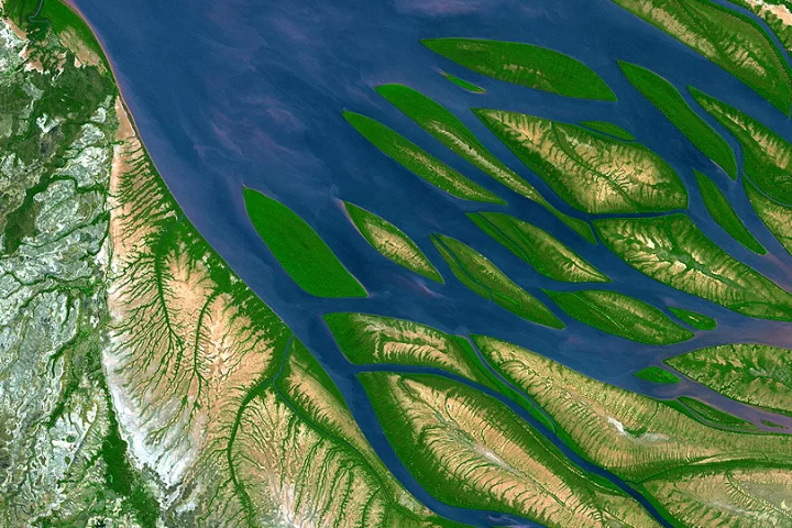 The mixing entropy battery could be used to build power plants at estuaries where fresh water rivers join the ocean (Image: NASA)