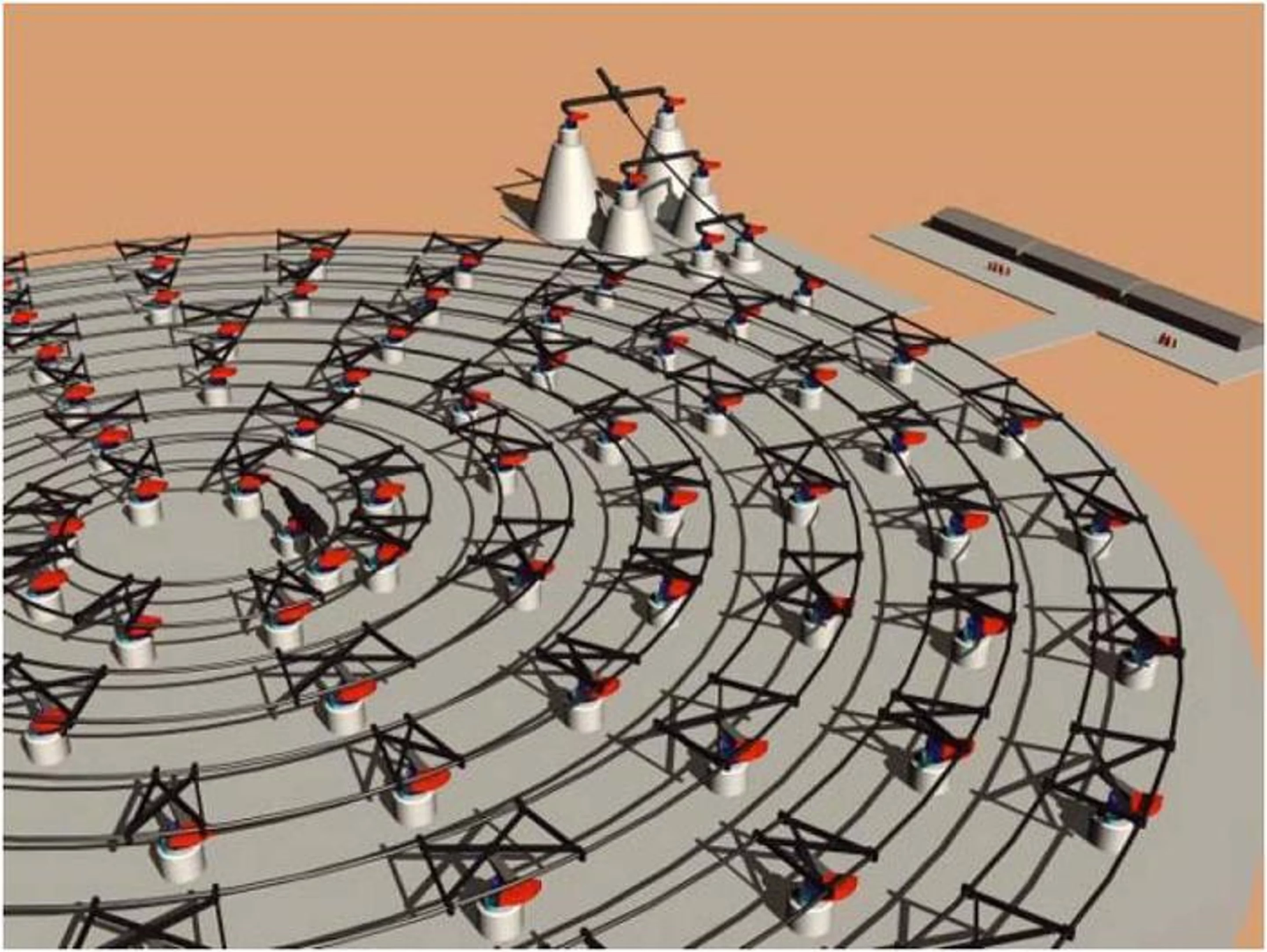 An artist's concept for a full scale Slingatron space launcher about 200-300 meters in diameter