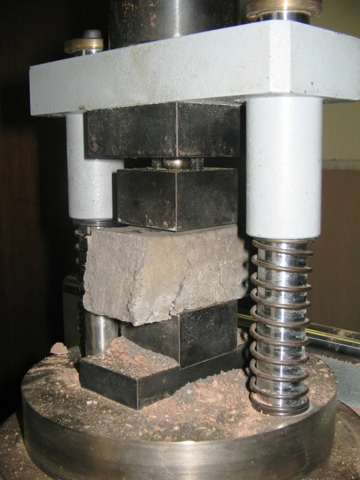 One of the bricks being strength-tested