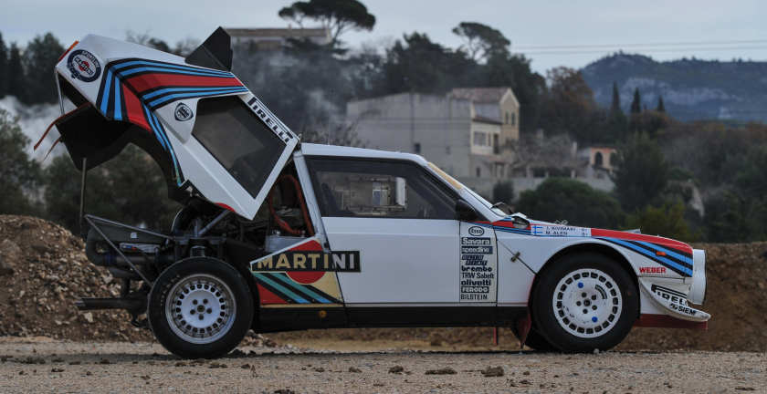 No sale | 1986 Lancia Delta S4 Groupe B Rallye | Estimate: €580,000 to €780,000 | Bonhams | Lot 410 | Auction Description Lancia won the World Rally Championship for Makes 11 times between 1972 and 1992, with the Fulvia HF, Stratos, Rally 037, and the Delta family (S4, HF, and Integrale) among the most successful rally cars of all time. Lancia had introduced the new 4WD Delta S4 WRC contender in 1985, bearing a skin deep resemblance to its front-wheel-drive road-going namesake when in actuality, the two-seater S4 had fully adjustable all-independent suspension, lightweight composite bodywork, all-wheel drive via central and remote differentials and a 400 hp Abarth-designed 1,759cc, 16-valve engine with both super- and turbo-charging to reduce the effects of "turbo lag" at low revs. In use for only 13 months, the Lancia Delta S4 is one of the rarest of Group B rally cars. So rare is the S4 that there is considerable doubt that Lancia actually produced the 200 road cars required for homologation, with expert opinion being that fewer than 80 exist today. Genuine works cars are even rarer. This one didn't sell due to the high expectations of the vendor, but ... what a car!