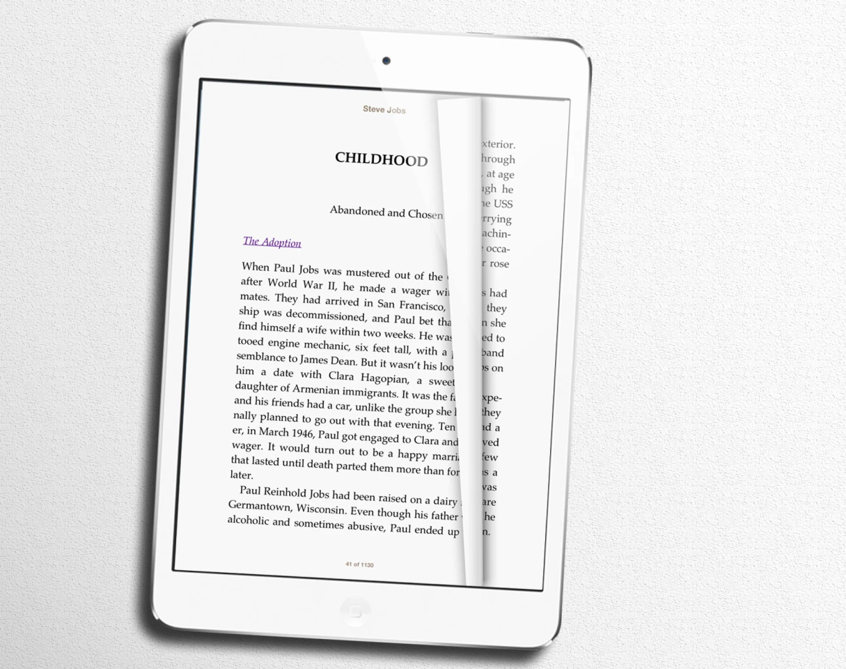 iBooks provides a beautiful interface for e-book reading