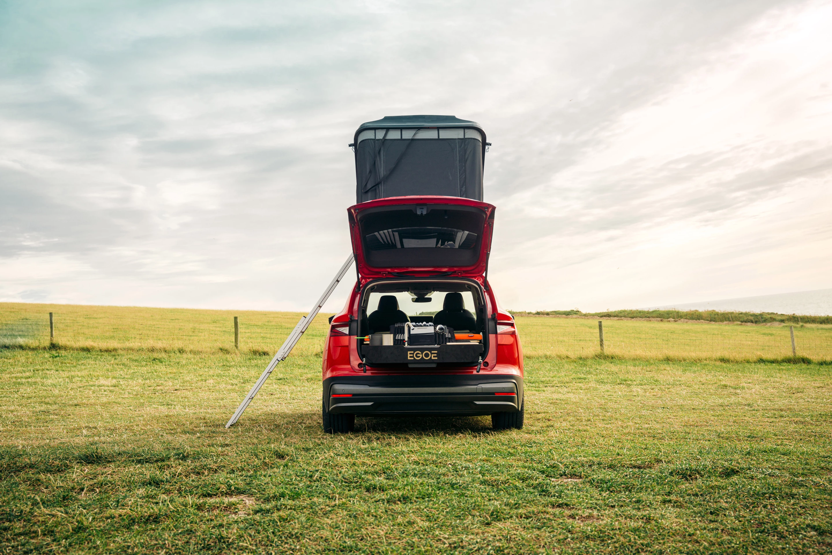 Egoé's latest camper kit, the low, compact Nestboard, works naturally with the Skoda Enyaq iV